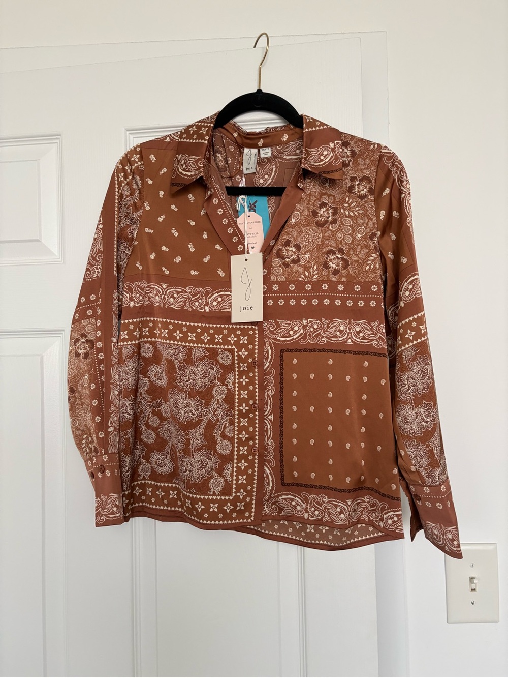 Joie Rust Bandana-Print Long Sleeve Blouse